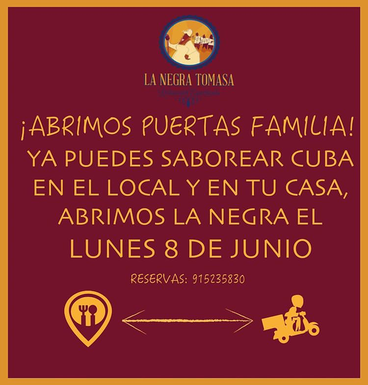 Buen día familia!!! 
Les recordamos que tenemos activo nuestro propio servicio Delivery a través de nuestro telf fijo 915235830, de 12:00 a 17:00 un beso a todos 😘 ya queda menos para volver al 100% 😍