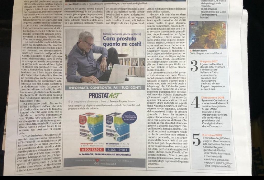 GiulioSiamoNoi's tweet photo. La delusione della famiglia #Regeni: “Questo governo ci ha tradito.
Le navi e le armi che venderemo ad Al Sisi serviranno a perpetuare le violazioni dei diritti umani contro le quali abbiamo sempre combattuto”
#veritapergiulioregeni
#9Giugno

Via @repubblica https://t.co/XOsLczCYkD