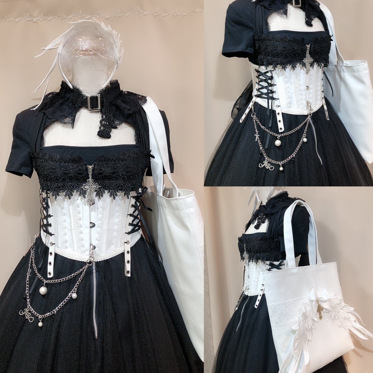 Mr Corset No Twitter 双子コーディネート かっこいい系で合わせたコーデ パンクベルトコルセットには Mrロゴチャーム付のチェーンでインパクトを トップスをすっきりまとめた分 下はパニエを沢山入れてボリューミーにしてメリハリをつけてもいいですね