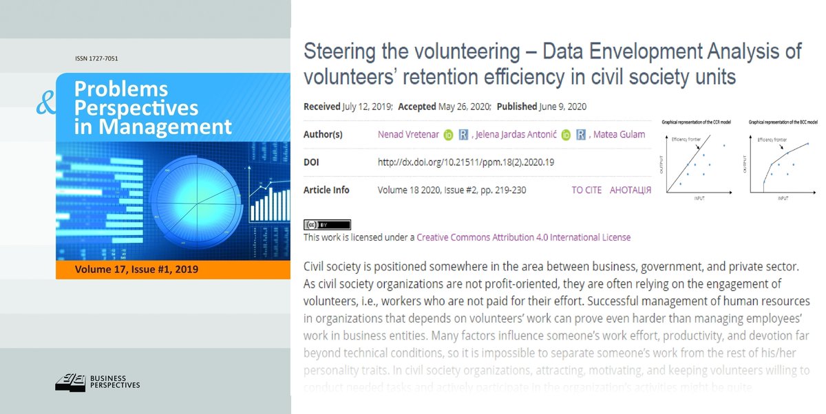 🔗 dx.doi.org/10.21511/ppm.1…
📰 Steering the volunteering – Data Envelopment Analysis of volunteers’ retention efficiency in civil society units
👥 Nenad Vretenar, Jelena Jardas Antonić, Matea Gulam
#civilsocietyorganizations #DataEnvelopmentAnalysis #volunteers #humanasset