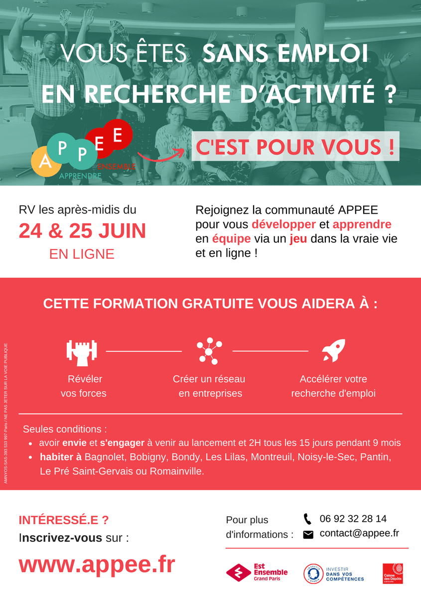 ActiVille's tweet photo. [Inclusion] Plus de chance de trouver ou changer de travail pour tout le monde, des connexions, la création d’un réseau,  et des solutions pour chacun !
@Est_Ensemble @Minist_Travail #appee #apprendre #ensemble #metiers #competences #numerique #emploi  #demain https://t.co/W08WNaeZPC