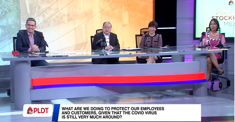 pldt's tweet photo. Pangilinan and the rest of the panel are now answering questions from PLDT stockholders. #PLDT2020ASM https://t.co/XHNp3KBxSR