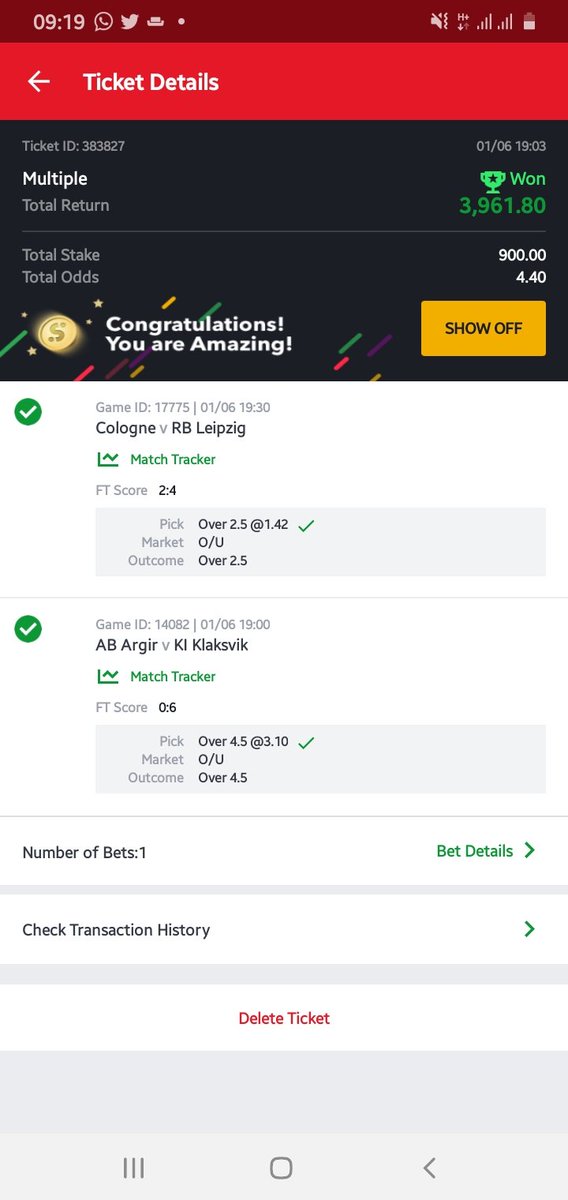 @PatienceYetunde @adekoya40 You this bunch of scammers needs to change your tactics, this is what a real winning from sporty bet looks like ,Where is the ticket ID 😃😃😃
