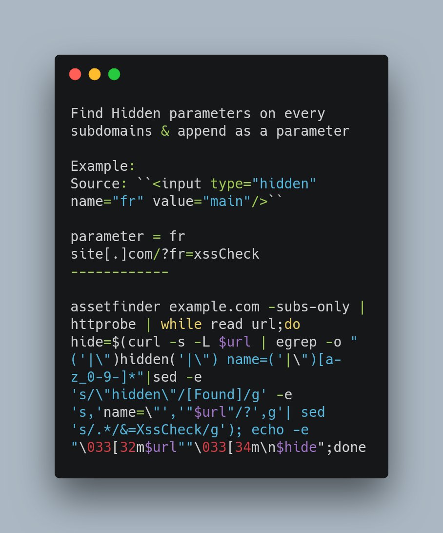 sratarun's tweet image. #always check hidde  parameters

Findig Hidden parameter on every subdomains &amp;amp; append as a parameter

@Alra3ees @ADITYASHENDE17 @hackerscrolls