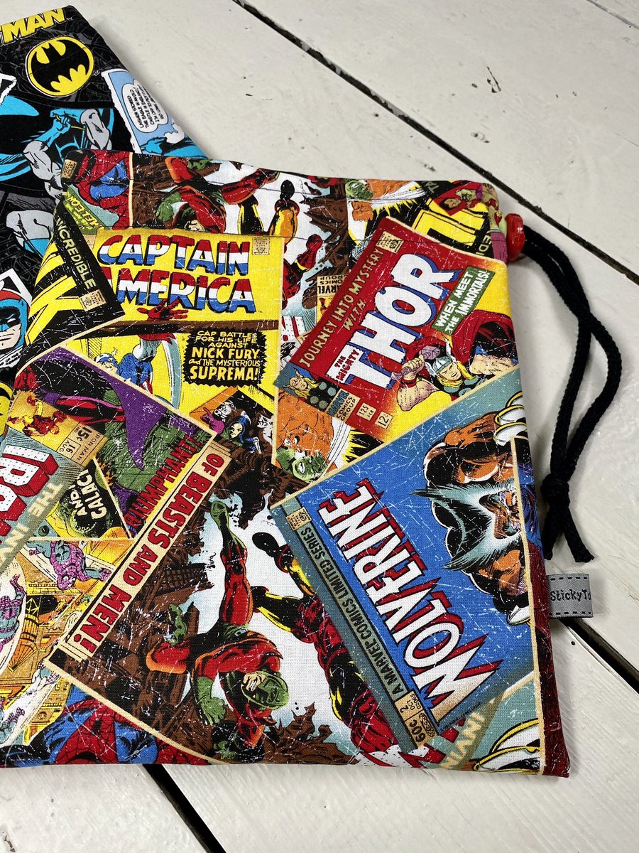 StickyChic's tweet photo. Superhero washbags for your Suoer Heros. These waterproof fabric lined drawstring washbags will be available from @AllOriginalEali from Monday June 15th. A perfect Father’s Day gift. #superheros #FathersDay #handmadegiftshop #alloriginalealing #safeshopping https://t.co/ebGRDCKpQl