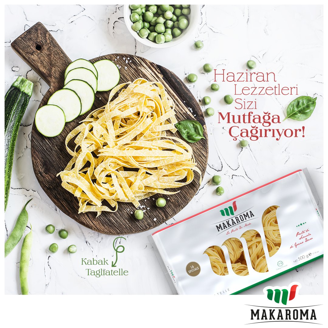 Haziran lezzetleri sizi mutfağa çağırıyor!😍 Mevsimin en taze kabakları ve bezelyeleri ile hazırlayacağınız enfes bir Tagliatelle ile, mutfağınızda İtalya rüzgarı estirebilir, sevdiklerinizi bu özel lezzetle şaşırtabilirsiniz. #Makaroma #YeniModaMakarna #Makarna #Tagliatelle