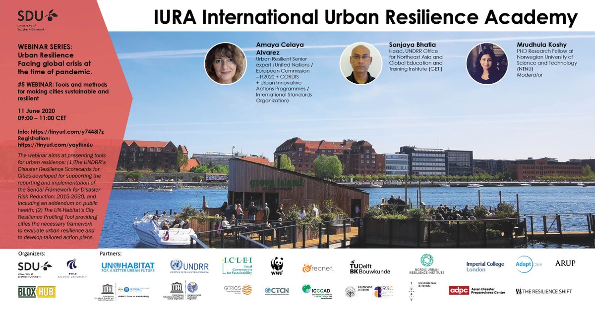 Join the #5 webinar w/ <a href="/CelayaAmaia/">Amaia Celaya Alvarez</a>, Sanjaya Bhatia, moderated by Mrudhula Koshy discussing what can we learn from #covid19 in designing #urbanresilience futures.
11 June, 09:00-11:00 CET tinyurl.com/yaytkx6u 
<a href="/SduResilience/">UNESCO Chair on Urban Resilience at SDU</a>
#resilientcities #URSummerSchool #SDU
