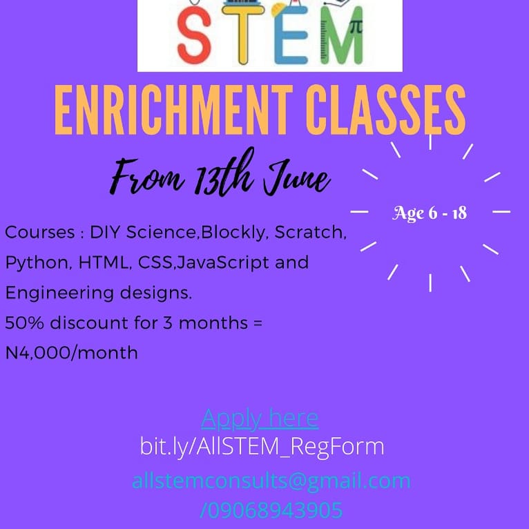 obakhamik's tweet photo. #AllSTEM is offering this at an highly discounted fee of N4,000. Much more content than what other organizations are offering for a much higher price.
Give your child an edge in STEM.
Register here: https://t.co/dlTA9lyTgg
Pls rt & share
@CACCOT1 @CitizenPeper @RBiakpara https://t.co/ehqJWJcYZX