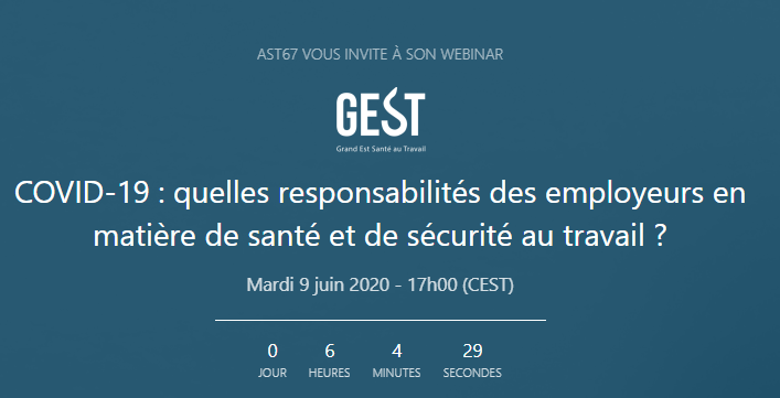 [ #Webinaire - Juridique ] C'est aujourd’hui à 17h00

#Employeurs et #dirigeants, vous vous interrogez sur vos obligations en matière de #santé et #sécurité de vos salariés, en particulier dans le cadre de l’épidémie de #COVID-19 ?

Pour vous inscrire bit.ly/3hb7PQn