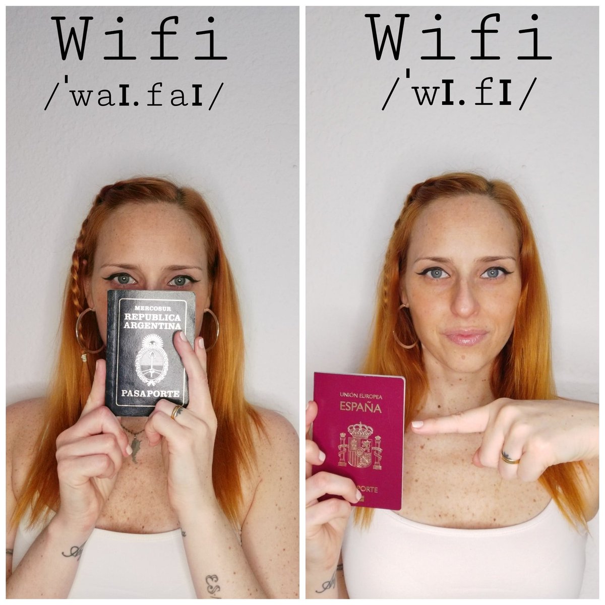 theinterprenerd's tweet photo. Después de 13 años en España, me acostumbré a decir /ˈwɪ.fɪ/. Pero en Argentina la gente dice: /ˈwaɪ.faɪ/
Cuando estoy en Argentina y pregunto "¿hay /ˈwɪ.fɪ/?" me miran con una cara... 😅Lo siento, hay veces que es difícil cambiar el chip 🤷🏼‍♀️
#argentinosenespaña
#aprenderespañol https://t.co/DTryCsuQ3t