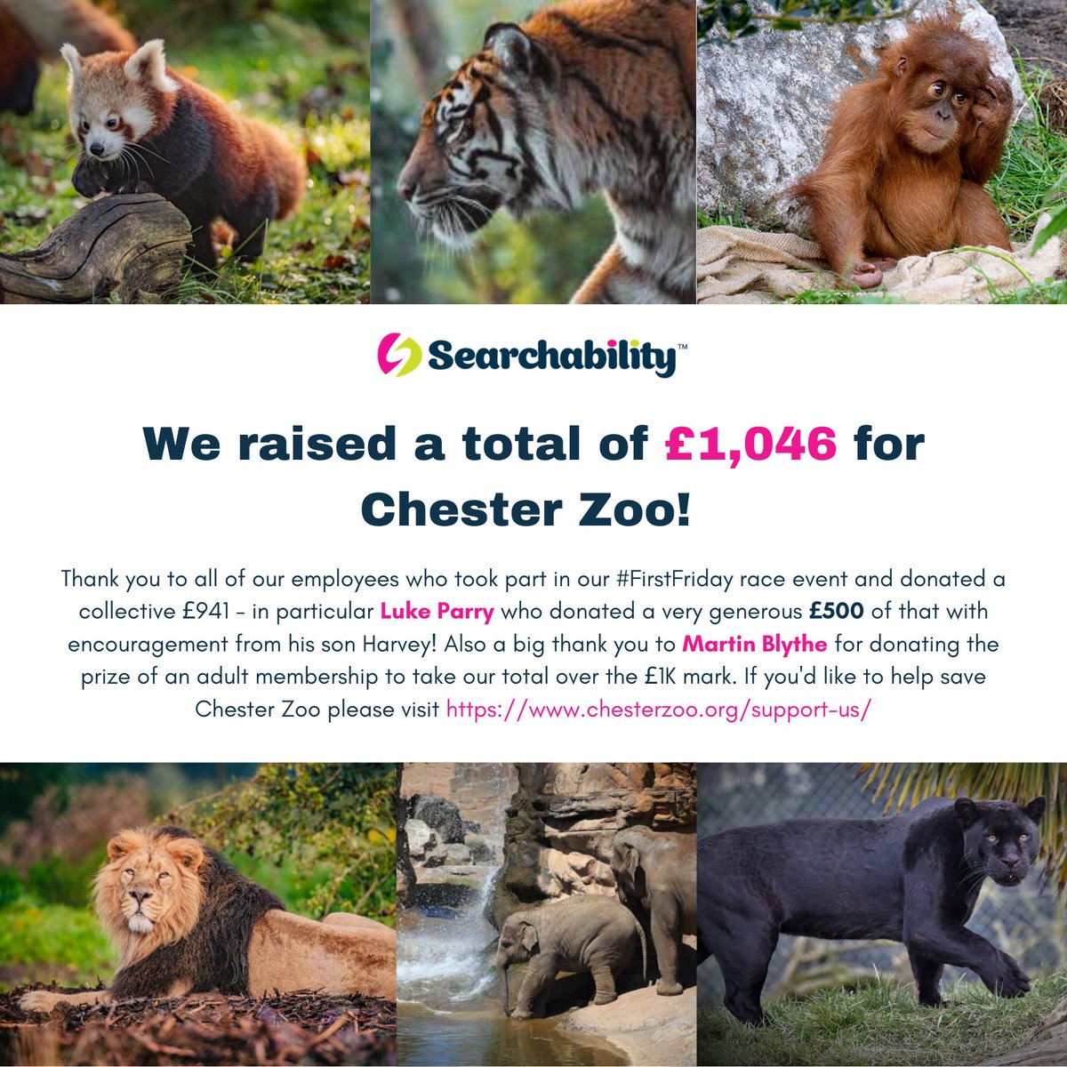 We are delighted to announce our virtual #FirstFriday last week raised £1,046 for <a href="/chesterzoo/">Chester Zoo</a> who is fighting for it's future because of the Coronavirus. A huge thank you to everyone who took part and donated. To donate to Chester Zoo please click here: ow.ly/oG1I50A2EKQ