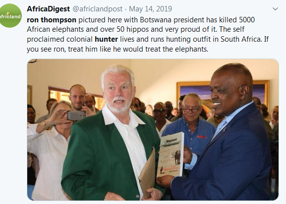 TheAgentMaddi's tweet photo. @XposeTrophyHunt @PeterEgan6 He really is. A pathetic specimen who has worked his way into a position of money & influence amongst other deeply corrupt psychopaths in #SouthAfrica. #RonThomson from #Zimbabwe https://t.co/hLmO1DdMB1