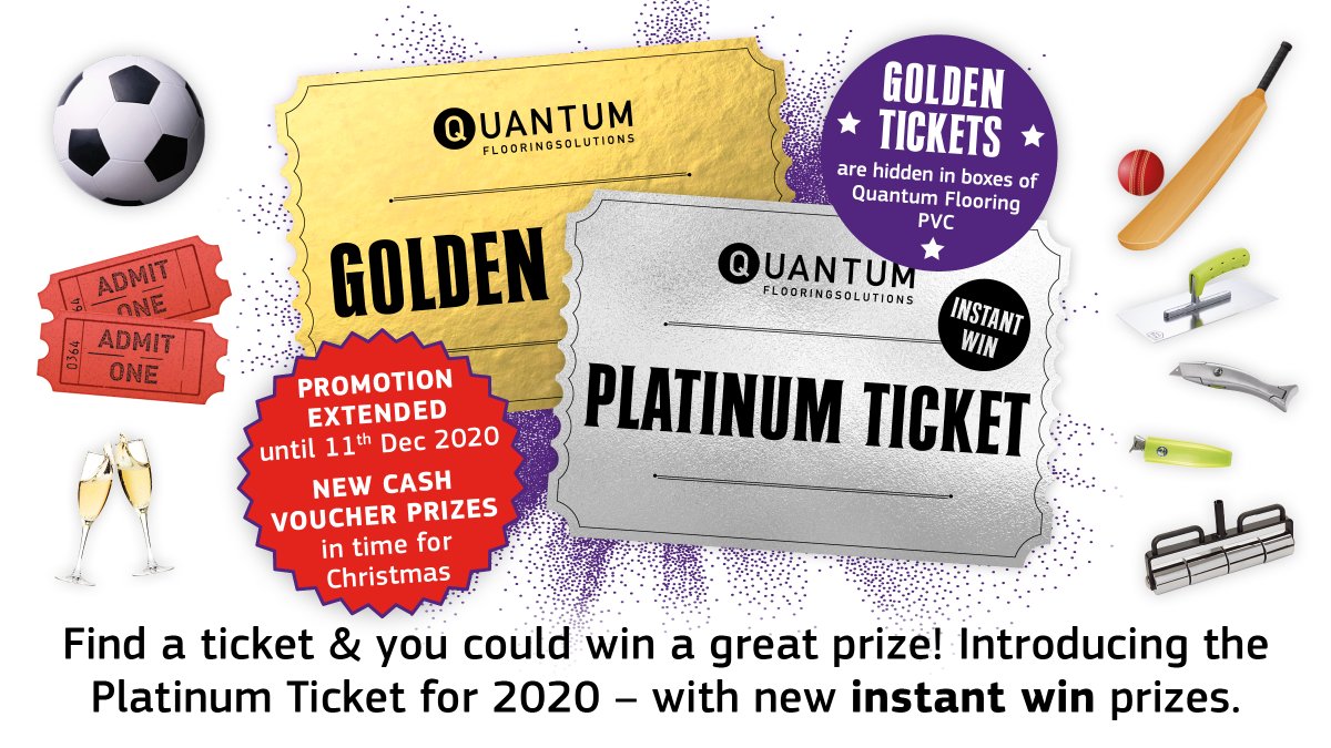 Remember to look out for gold and platinum tickets in all Quantum Flooring PVC products. 

>> Great instant when prizes
>> Great monthly raffle prizes
>> Now running until December the 11th

Find out more today quantumprofilesystems.com/en/quantum-ins…
