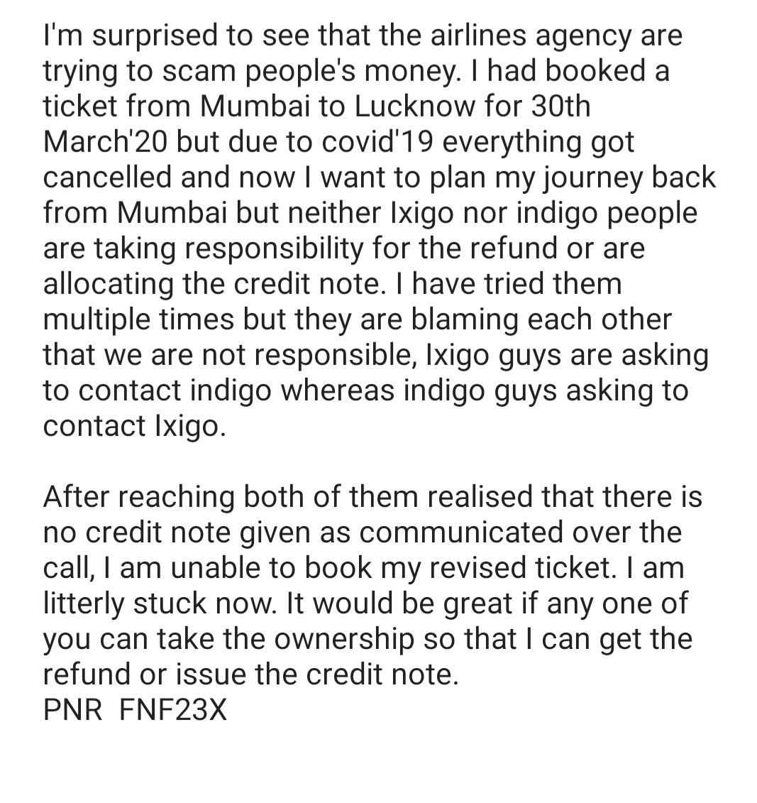 Ag39Ankitgupta's tweet photo. Please help so that I can get the credit note to plan my reschedule journey.  @IndiGo6E @ixigo https://t.co/YZ4NLaQQKt