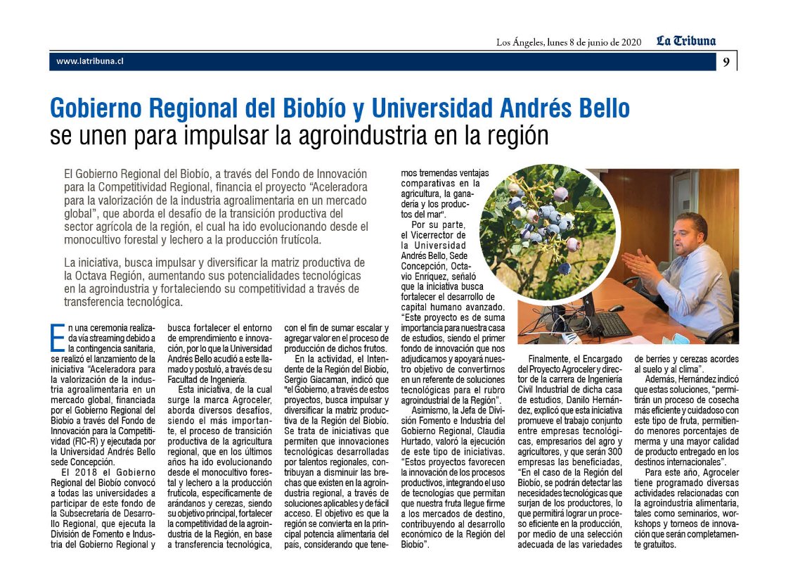 agroceler's tweet photo. Les compartimos nota realizada por Diario @latribunacl.
Seguimos fortaleciendo la competitividad de la #agroindustria alimentaria de la Región del Biobío.
#agroceler #GoreBiobío #LaUNABsomostodos #LosÁngeles #Negrete #Laja https://t.co/apKF49dOuH