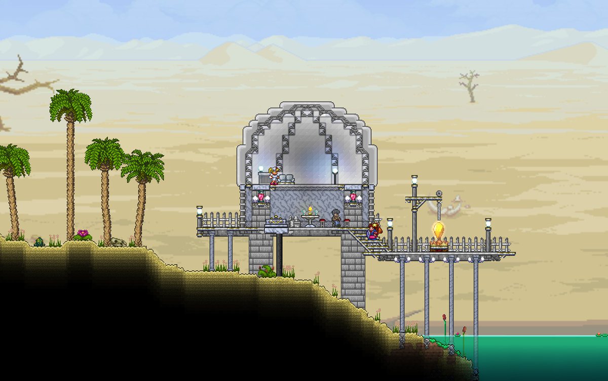 Ryuryue Terraria テラリア 砂漠拠点 白亜でテラスな感じにしたくてー ダイヤの白壁となんかの足場で鉄筋の雰囲気になって満足 あとbeamの上に足場置きたいときの隙間対策は同系素材の背景壁がいい感じだった Ryuryue Terraria テラリア 砂漠拠点 白亜でテラスな感じにしたくてー ダイヤの白壁となんかの足場で鉄筋の雰囲気になって満足 あとbeamの上に足場置きたいときの隙間対策は同系素材の背景壁がいい感じだった
