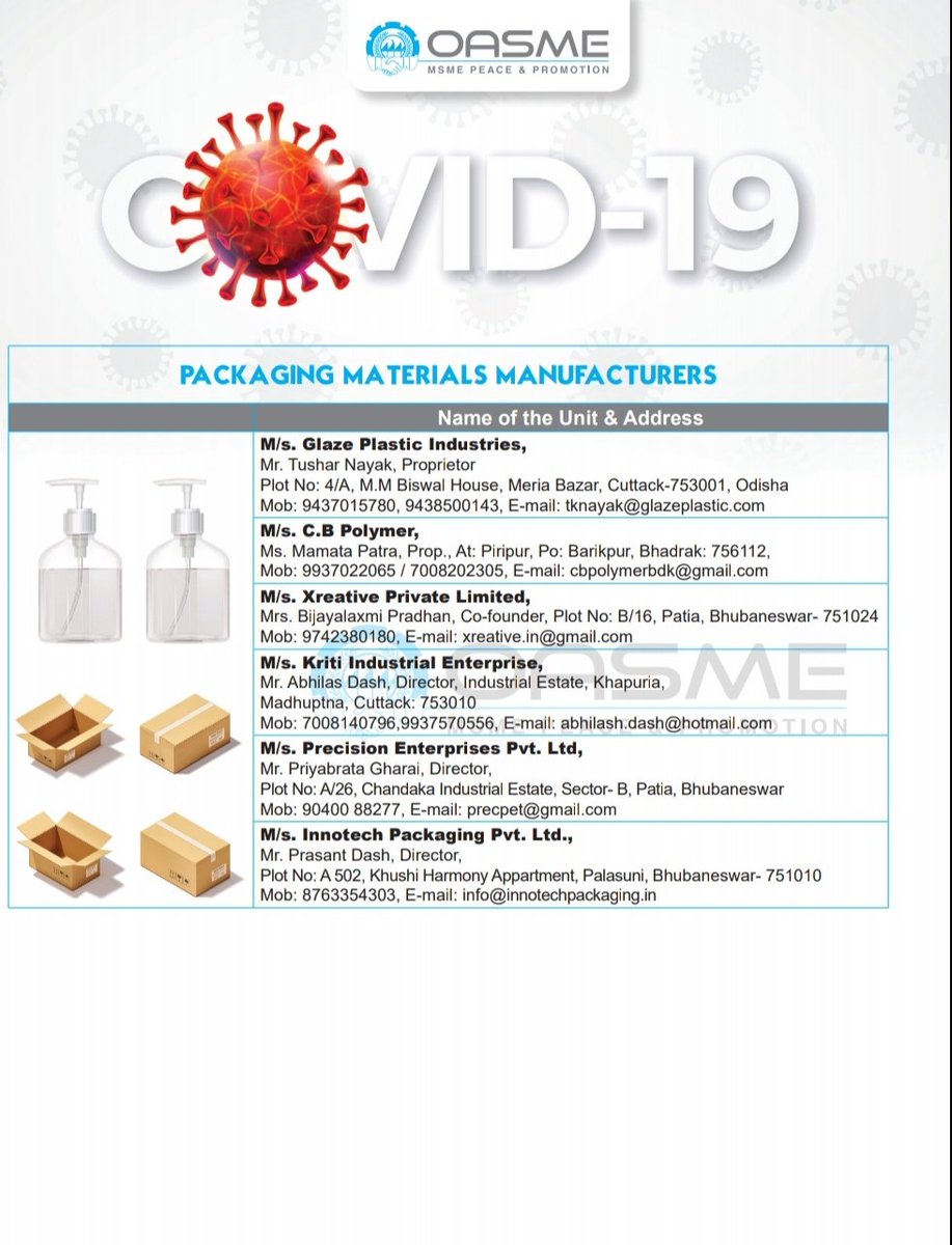 OASME_Odisha's tweet image. Odisha&apos;s first #EDirectory on #Corona Essential product manufacturers  &amp;amp; service providers of Odisha. It will help the public to find the right products &amp;amp; services they are looking for.
@bmcbbsr @CMCCuttack @homeodisha @IPR_Odisha @idco_odisha @InvestInOdisha @CMO_Odisha