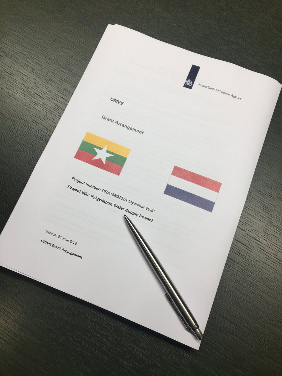 hbuise's tweet photo. Pleased and honored to sign grant agreement on behalf of ⁦@MinBZ⁩  and ⁦@RVO_Int_Ond of the Pyigytagun water supply project. Safe, clean and affordable water for 125000 citizens in Mandalay in #Myanmar with 30 million euros support from the Netherlands ⁦⁦#SDG6 https://t.co/cGGqYktd8g