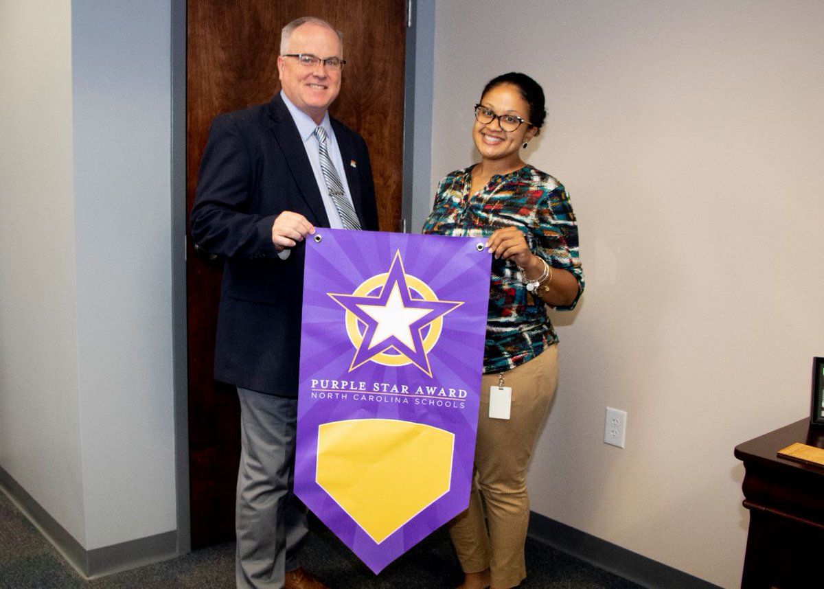This week, 8 OCS schools received banners after being awarded the Purple Star Designation by NCDPI. 
This designation recognizes schools that demonstrate a commitment to military students and families. 
Congratulations to CFIE, DES, JCE, MVE, NWES, RHS, SRES and SWES!