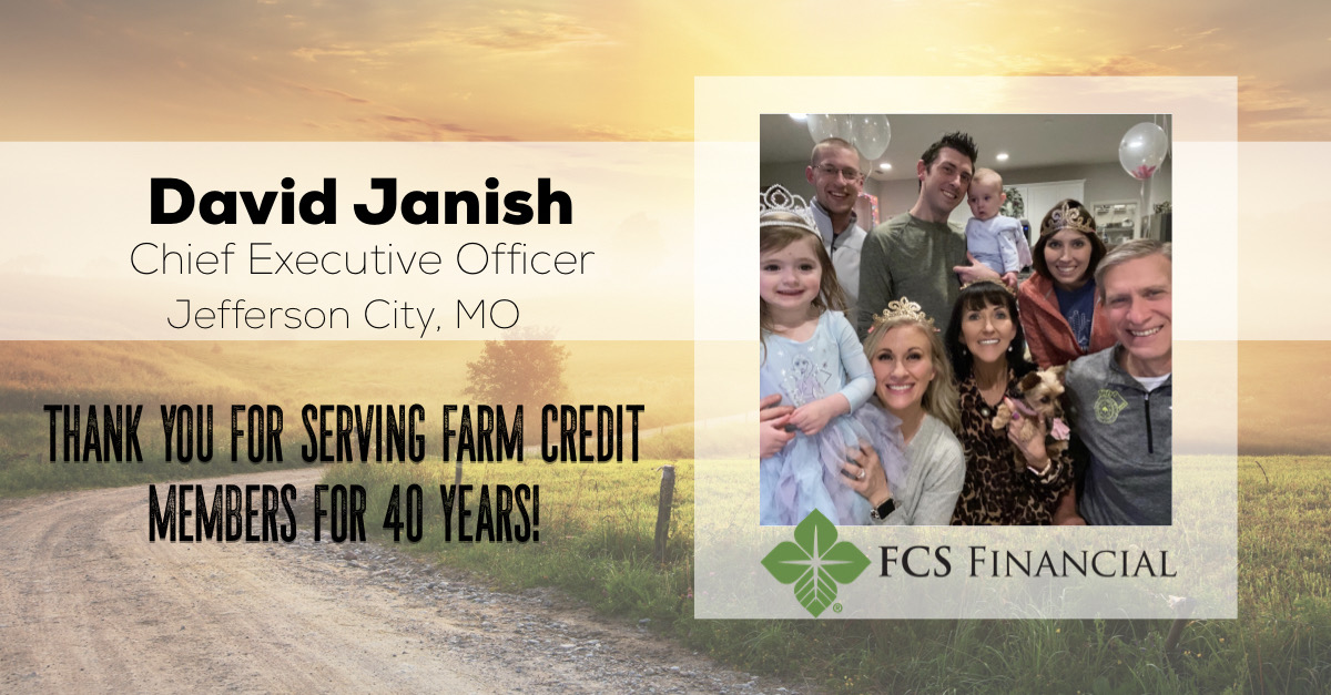 FCSFinancial's tweet photo. Congrats to our CEO Dave Janish who is celebrating his 40th year with the @farmcredit system today! He says, "The best part of working for FCSF is I get to work with a really talented group of people who are passionate about serving ag and rural Missouri." #teamFCSF https://t.co/hyQRxrBk4e