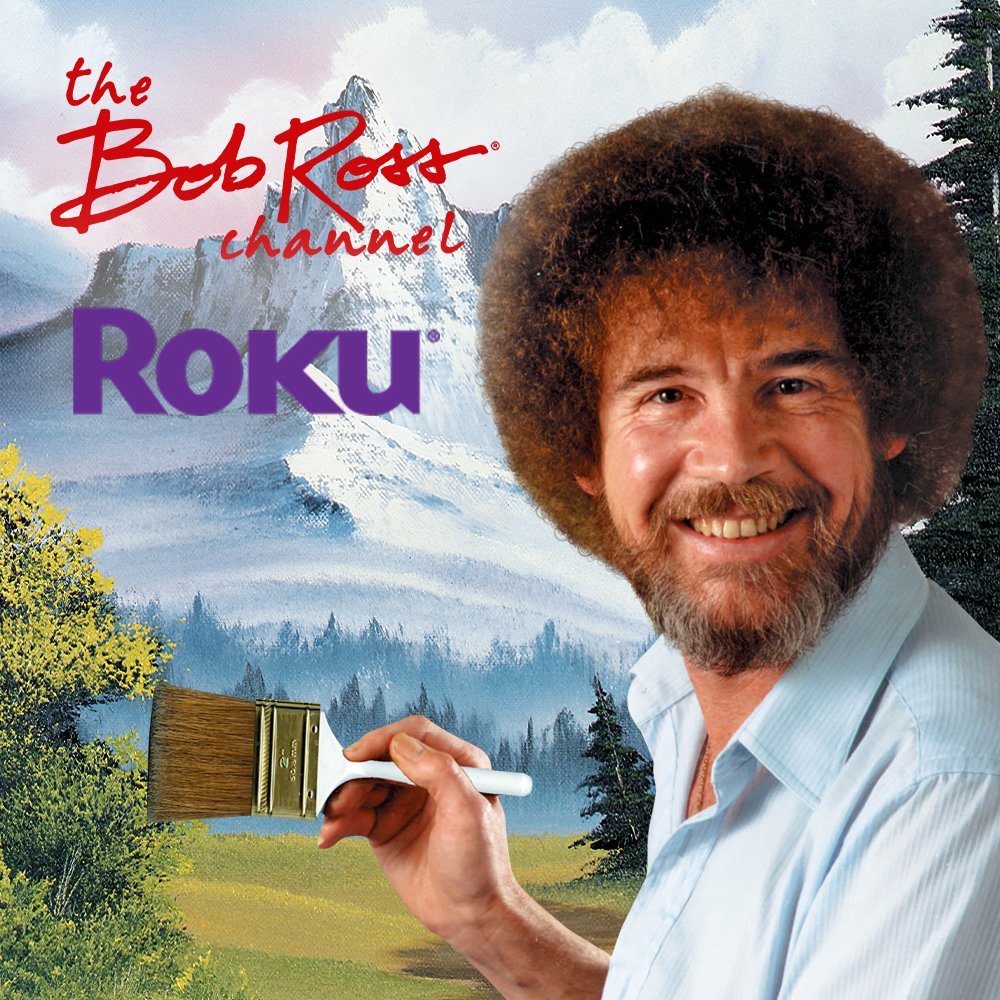 BobRossOfficial's tweet photo. The Bob Ross Channel is now available on Roku! We’re excited to partner with @Roku and be a part of the new Live TV Channel Guide on The RokuChannel! @Cinedigm https://t.co/cB5Tr1HA3y