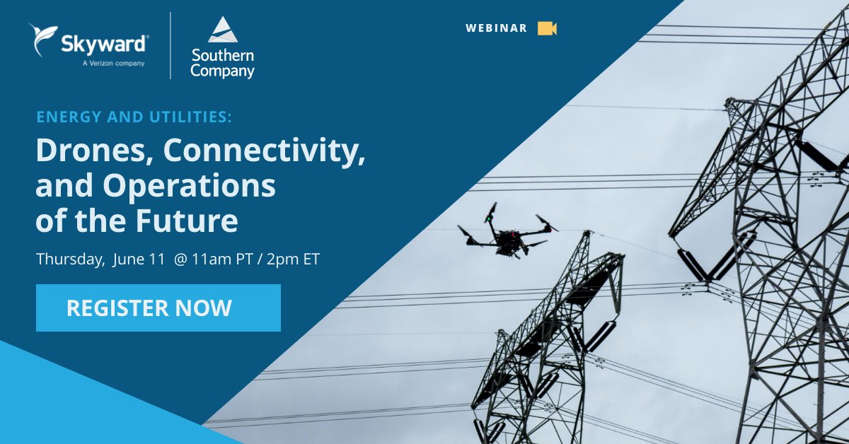 enrgdrone's tweet photo. Last chance to join @SkywardIO & @SouthernCompany THIS WEEK (June 11) for a discussion about energy and utility operations of the future and practical steps to prepare your enterprise. Register now: https://t.co/NSleM0h7gi
#Drones #Connectivity #FutureOperations https://t.co/peoBfGekgG