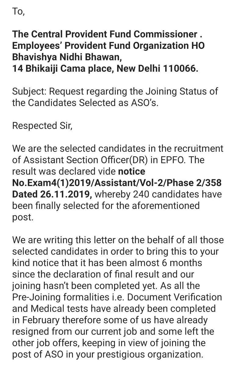 EpfoAso's tweet photo. Our humble letter regarding our joining process to EPFO CEO Shri Sunil Barthwal ji. 
@AIEPFSF2 @all_epf @LabourMinistry @socialepfo @santoshgangwar https://t.co/oi4QPG9bMN