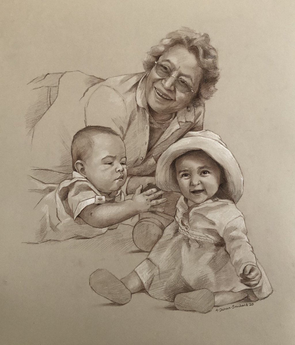 mooncatcher88's tweet photo. Very touched to a have been asked to draw this sentimental piece of a grandmother with her two little grandchildren. Hopefully it will bring lots of happy memories for years to come ❤️#family #FamilyFirst #empathyday2020 https://t.co/DOLWAdW1js