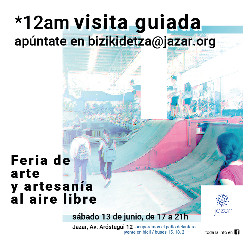 Ya puedes apuntarte a la visita de puertas abiertas que haremos este sábado en Jazar. bizikidetza@jazar.org
¡buscamos socias! ¿quieres contribuir al crecimiento de este proyecto?
Proiektu honen hazkundean lagundu nahi duzu?

#unides #colabora #laboratorio #creativo #asamblea