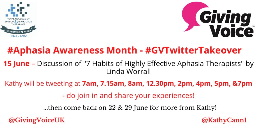 Wasn't <a href="/KathyCann1/">Kathy Cann</a>'s #Aphasia #GVTwitterTakeover yesterday fabulous? Well, here's what Kathy's covering next Monday when she'll be highlighting <a href="/aphasiologist1/">Emeritus Professor Linda Worrall AM</a> work on what makes an effective aphasia therapist. #AphasiaAwareJune