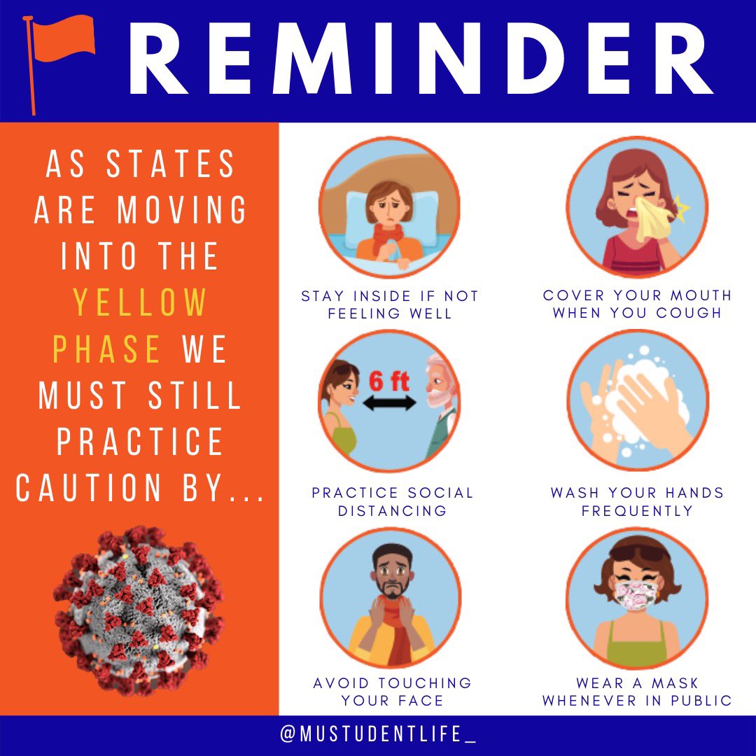 MUStudentLife_'s tweet photo. As our engagement with the outside world and with each other increases, please be mindful that we should all still take preventative steps in keeping our bodies safe while also keeping others safe. Remember the small steps often make big difference. https://t.co/UUnTHuEvG1
