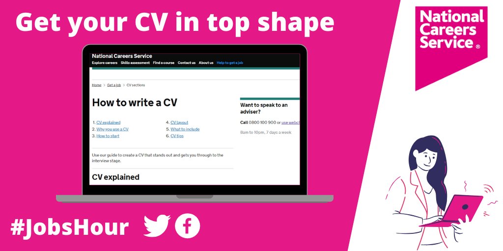 NationalCareers's tweet photo. If you like the look of a vacancy you've seen in #JobsHour, why not get your CV reviewed by an expert before applying? Speak to someone today to get started... https://t.co/oNMaCVGnRN https://t.co/m7xKRcgkic