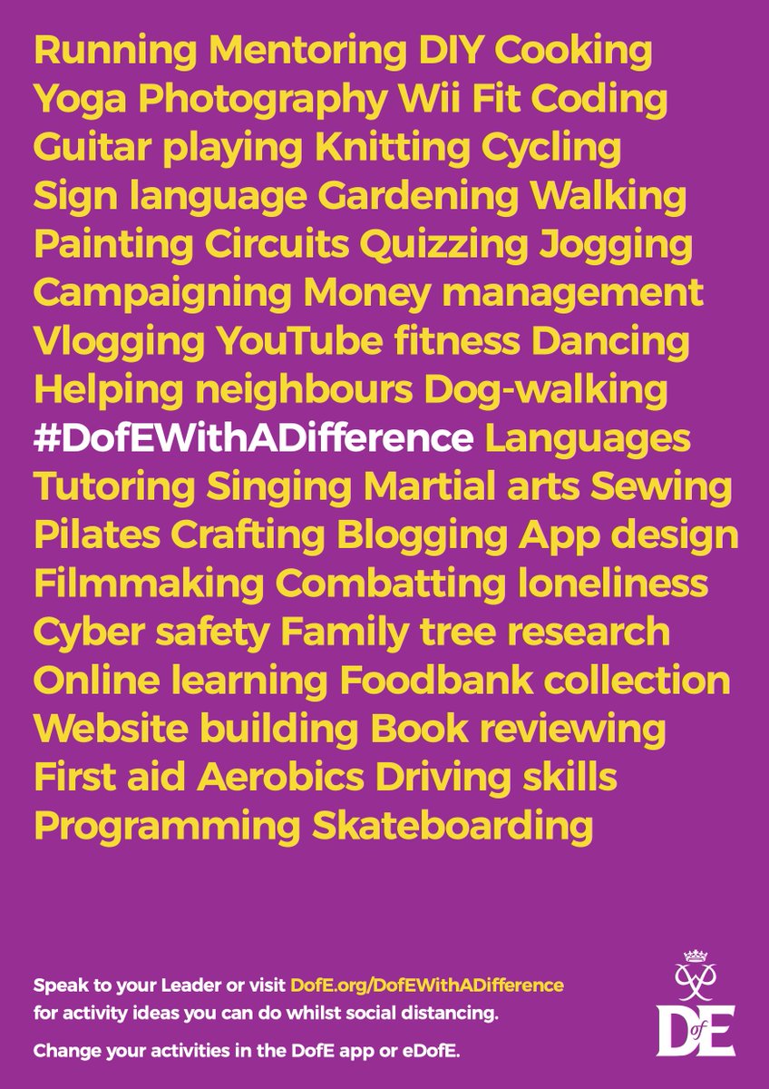 DofE's tweet photo. Want to encourage #DofEWithADifference in your school or organisation? Print our poster or download for your website and email. https://t.co/BMXnRTEYIX