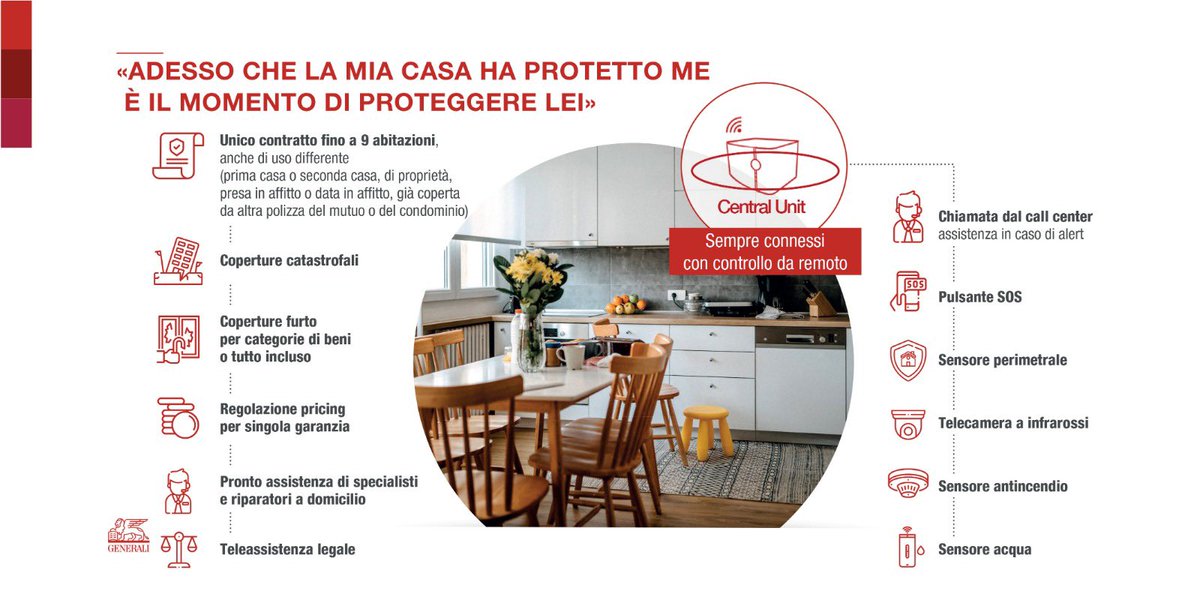 Una Casa sempre protetta e connessa, anche da remoto: coperture catastrofali, telecamera a infrarossi, sensori antincendio, pronto assistenza e riparatori a domicilio. Un unico contratto che protegge fino a 9 abitazioni <a href="/GeneraliItalia/">GENERALI ITALIA</a> #ImmaginaAdesso #InsiemeGeneriamoFiducia #ad