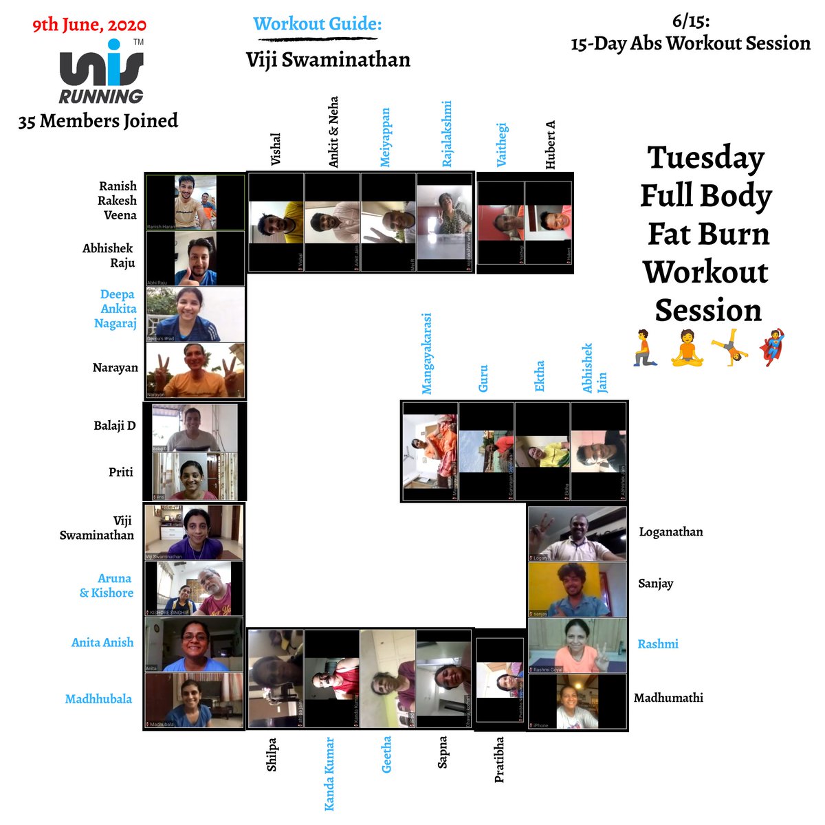 RunningUnis's tweet photo. 6/15 of 15-Day Abs Challenge Workout completed with Tuesday Full Body Fat Burn Workout Session
Thanks Viji for this fantabulous 45+ variation workout and thanks to all 35 members who joined in for the workout this morning!
#LimitlessBeginsWithin #BeLimitless
#UNISRunning https://t.co/kYFPxfVcnz