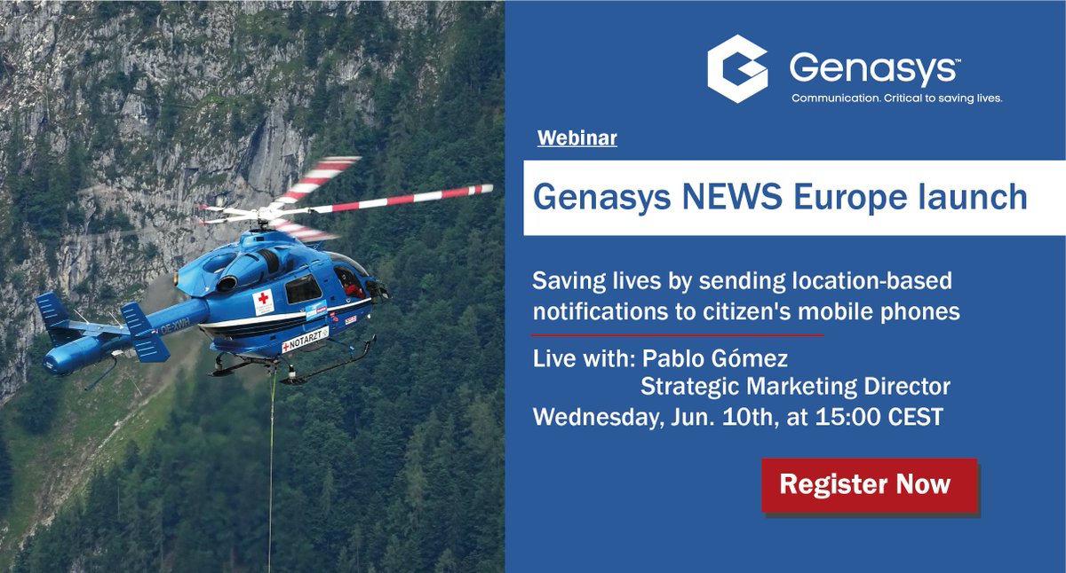 GenasysEU's tweet photo. Advanced emergency communication system is critical for saving more lives. Join us as we launch Genasys NEWS (https://t.co/I0l6Mewlwe), compliant with EU EECC 
#Article110 requirements. #criticalcommunications #massnotification #comunicacioncritica #emergencycommunication #safety https://t.co/DOGjlg22Fz