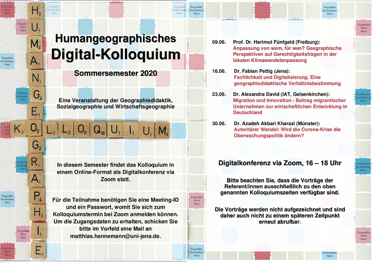 wigeo_jena's tweet photo. Heute startet das digitale Humangeographische Kolloquium mit Prof. Dr. Hartmut Fünfgeld @hfuenfgeld. Wir freuen uns über spannende Diskussionen zum Thema #Gerechtigkeit und #Klimaanpassung! #hukojena #wigeo #wigeojena https://t.co/0cO5Kb6dCy