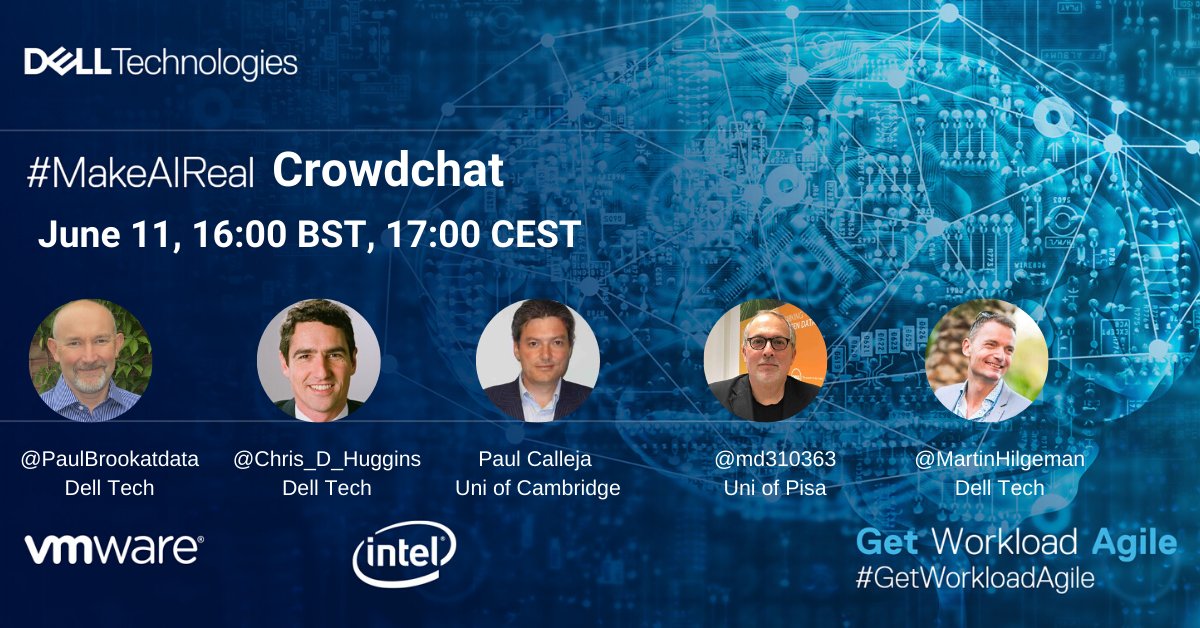 suzyspaatz's tweet photo. On Thursday, I am moderating the #MakeAIReal Crowdchat with @PaulBrookatData @chris_d_huggins @md310363
Paul Calleja of @UniCamIT @MartinHilgeman @marc_mnzb @MarcelvanDrune2 @fiskraja @DellTechForum.  
To participate, you must log in on June 11: https://t.co/mJDUIcM1Hd https://t.co/cQrLhon9Yd