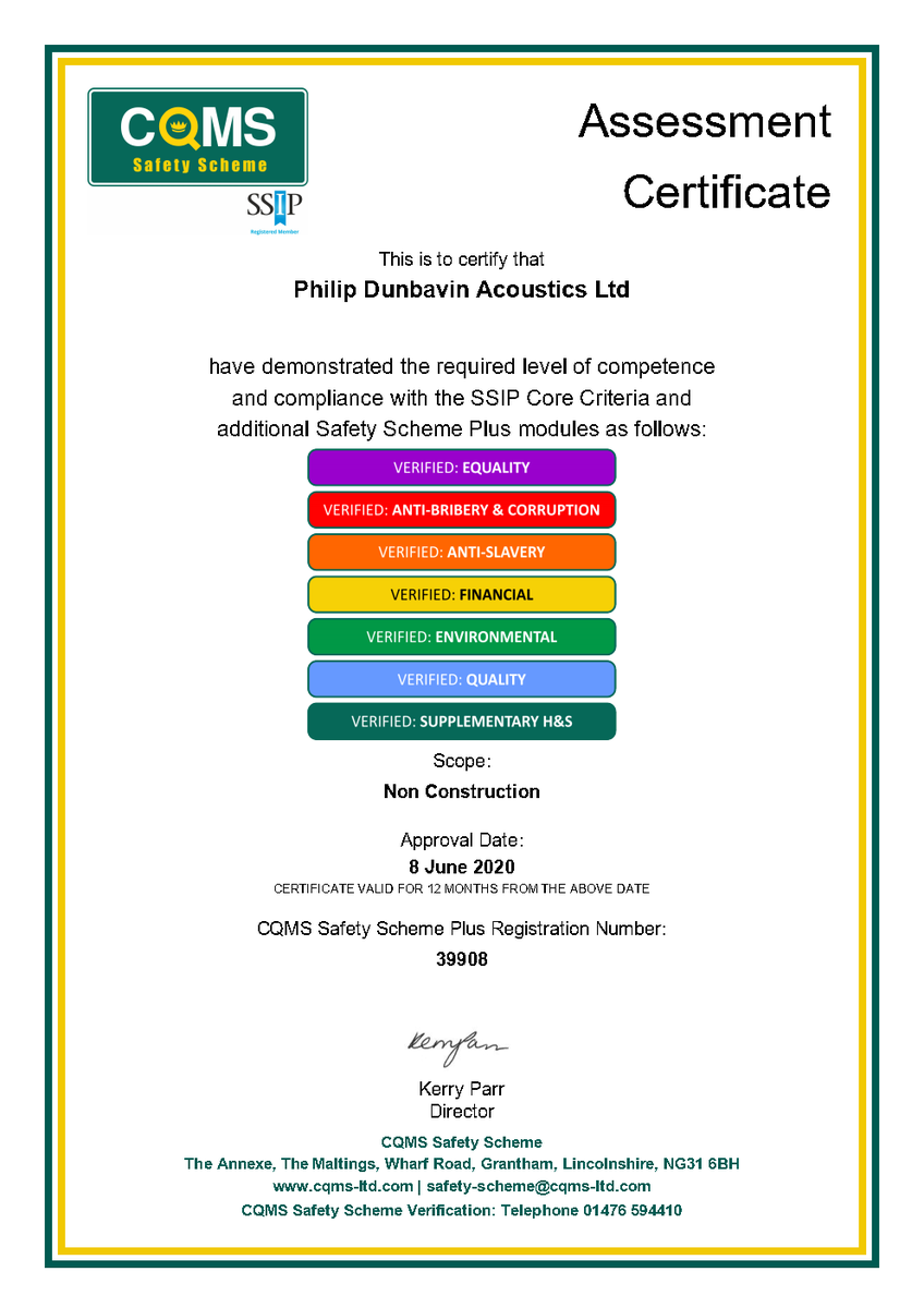 PDAcoustics's tweet photo. We @PDAcoustics have for the 3rd year successfully maintained and improved our H&amp;S standards and been accredited by @CQMS_Limited.  Thanks to all the team for their input throughout the year and, in gaining our new certification. #healthandsafety #soundtests #safety #soundchoice https://t.co/cNV8qFOQw9