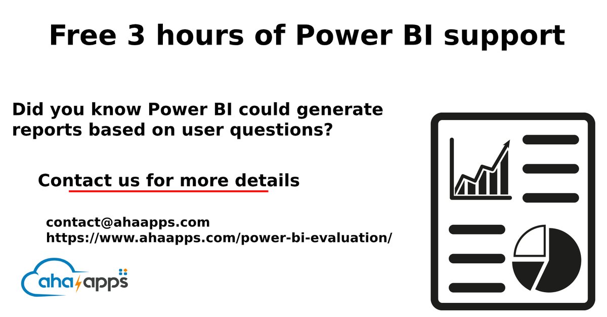 AhaApps's tweet image. Did you know Power BI could generate reports based on user questions?

Contact us for more details.~lnkd.in/g_kp2qK

We are also offering free 3 hours of power bi support.

#powerbi #powerbisupport #powerbireports #support #crmsupport #bireports #ahaapps
