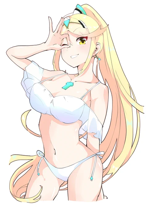夏空と二人 #ゼノブレイド2 #ホムラ(ゼノブレイド2) #ヒカリ(ゼノブレイド2) #水着 https://t.co/ZafGCR8MEB 