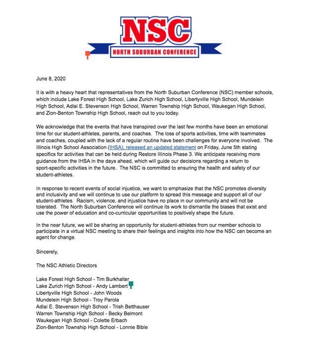 A message from the North Suburban Conference