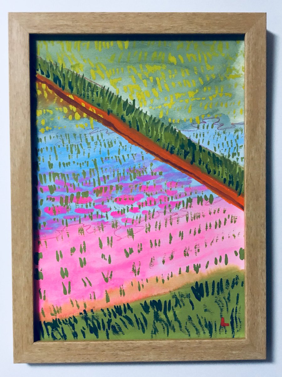 Lioncider 反射する田んぼ 田んぼ Illustration Drawing Paddyfield Seedling Earlysummer Pink Rice Water Image Art Colorful Acrylicpaint Picture Painting イラスト アート カラフル アクリルガッシュ 絵の具 絵