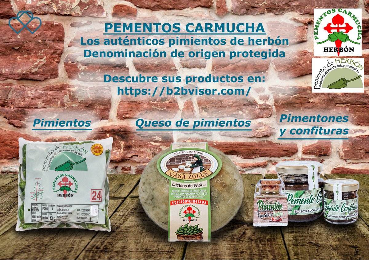 b2bvisor's tweet image. Os presentamos la empresa Pementos Carmucha, dedicada durante más de 3 generaciones respetando la forma más tradicional del cultivo y producción de los auténticos pimientos de herbón.
Si desea saber más visite: b2bvisor.com/profile/pement…

#PementosCarmucha #Pimientos #B2B #B2BVisor