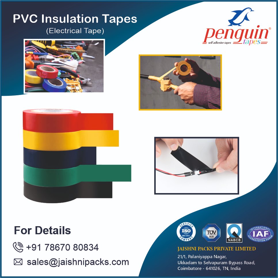 penguintapes's tweet photo. PVC Insulation Tapes
Available In Red,green,yellow,blue,black Colors
#bundlingtapes #specialtapes #pvcinsulationtapes #electricTape #selfadhesivetape #tapemanufacturerincoimbatore #bestqualitytapesmanufacturer #pvctapes #besttapemanufacturer #penguintapes #jaishnipacks https://t.co/elImcRE8Eq