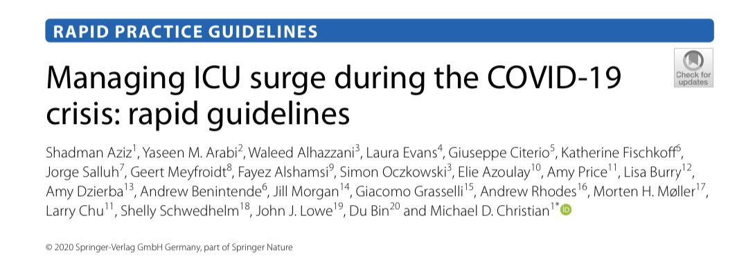 Managing ICU Surge During the COVID-19 Crisis: Rapid Guidelines #COVID__19 #coronavirus #COVID #FOAMed #FOAMcc