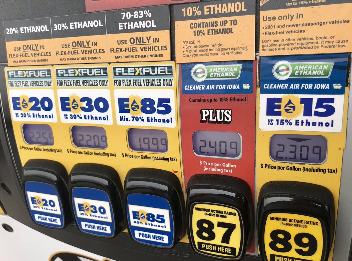 fuelinggood's tweet photo. Here we have E15 (15% ethanol) at 89 octane & a dime cheaper than regular unleaded. Awesome choice for 2001 & newer vehicles. Flex fuel vehicle (FFV) owners have options here too beyond E15. Consumer choice. https://t.co/otaFZOxK91