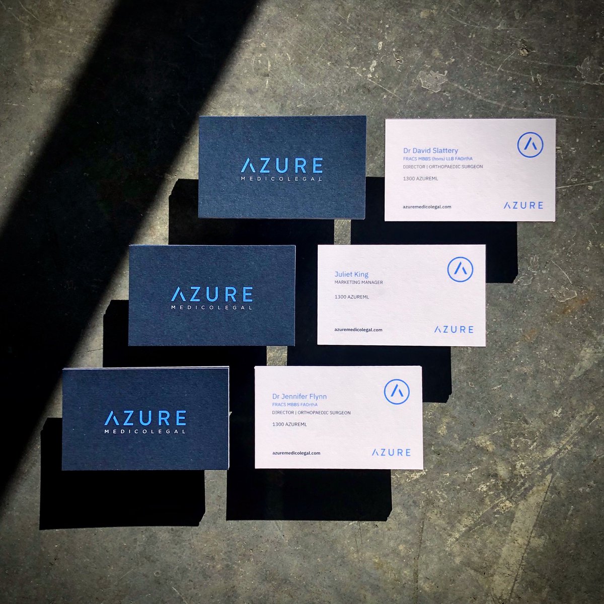 taylordpress's tweet image. AZURE Business Cards...
Offset Printed in 2 spot colours on Colorplan White Frost 270gsm &amp;amp; duplexed to 540gsm card.
.
Designed by Murbu.
Printed for Azure Medicolegal.
.
#businesscards #offsetprinting #duplexed #colorplan #pantone  #murbu #taylordpress