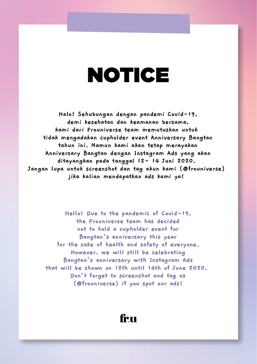frouniverse's tweet photo. [FROUNIVERSE NOTICE]
Bangtan's Anniversary 2020 &amp; Ferocious Notice
Please read this carefully! https://t.co/ApzXABPTWA