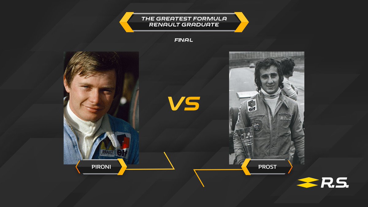 RenaultSeries's tweet image. The Final winner of the Greatest #FormulaRenault Graduate tournament is still to be decided! 🙌
 
Pironi vs Prost ⚡️

Who is your favourite  #FormulaRenault driver ever? Make sure to vote!

👉 formulerenault.com/final-pironi-p…